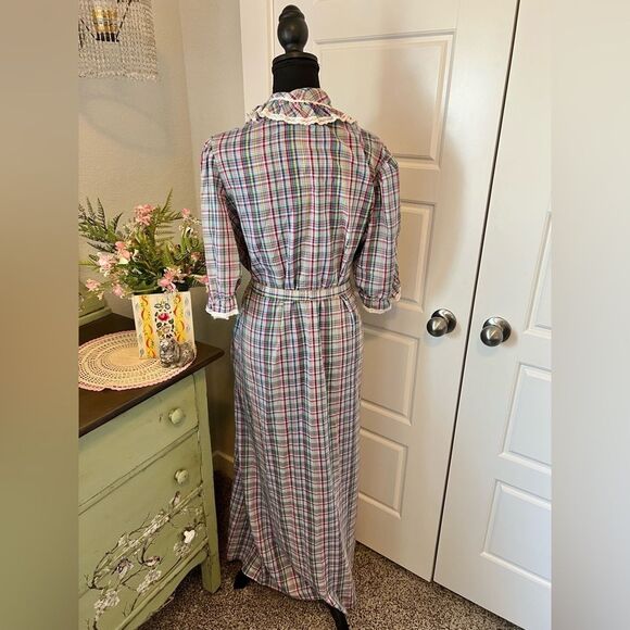 Robert Hunter Vintage 70s Rainbow Plaid Ruffle Puff Sleeve Full Length Robe O/S - Picture 8 of 12
